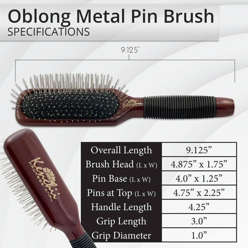 Kenchii Pet Grooming Metal Pin Brush | Solid Wood, Non-Slip Grip Detangling and Shedding Tool for Long or Short Haired Pets - Large Oblong Size - PawsPlanet Australia