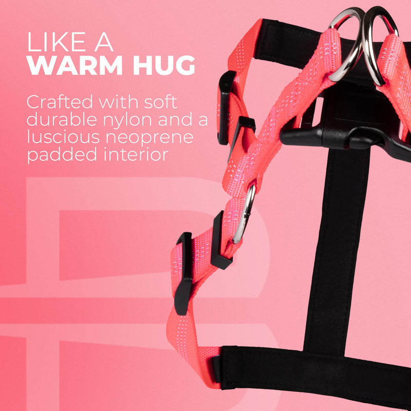 BLAZIN Reflective Dog Harness - 'Color Me Happy!' Adjustable Step-in Reflective Nylon Vest Harness - Neoprene Padded for Extra Comfort (Large, Pink) Hot Pink Large - PawsPlanet Australia