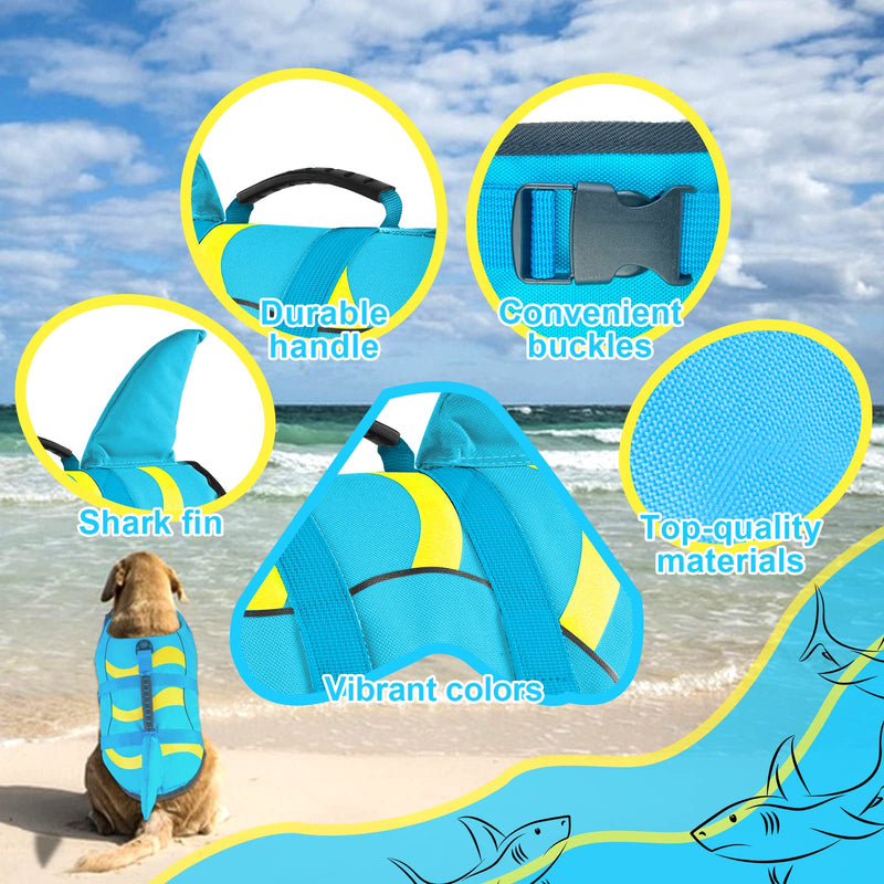 Fragralley Shark Dog Life Jacket, Adjustable Dog Life Vest with Shark Fin, Suit for Small Medium Large Dog Life Vest for Swimming and Boating X-Small Blue-Wave Shark - PawsPlanet Australia