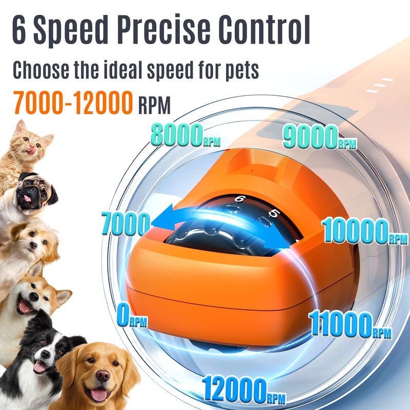 Casfuy New 6-Speed Dog Nail Grinder - 50% More Power Dog Nail Trimmers with 2 LED Lights Quiet 7h Running Time Electric Pet Nail Grinder File Toenail Grinder for Large Medium Small Dogs & Cats (OR) Orange - PawsPlanet Australia