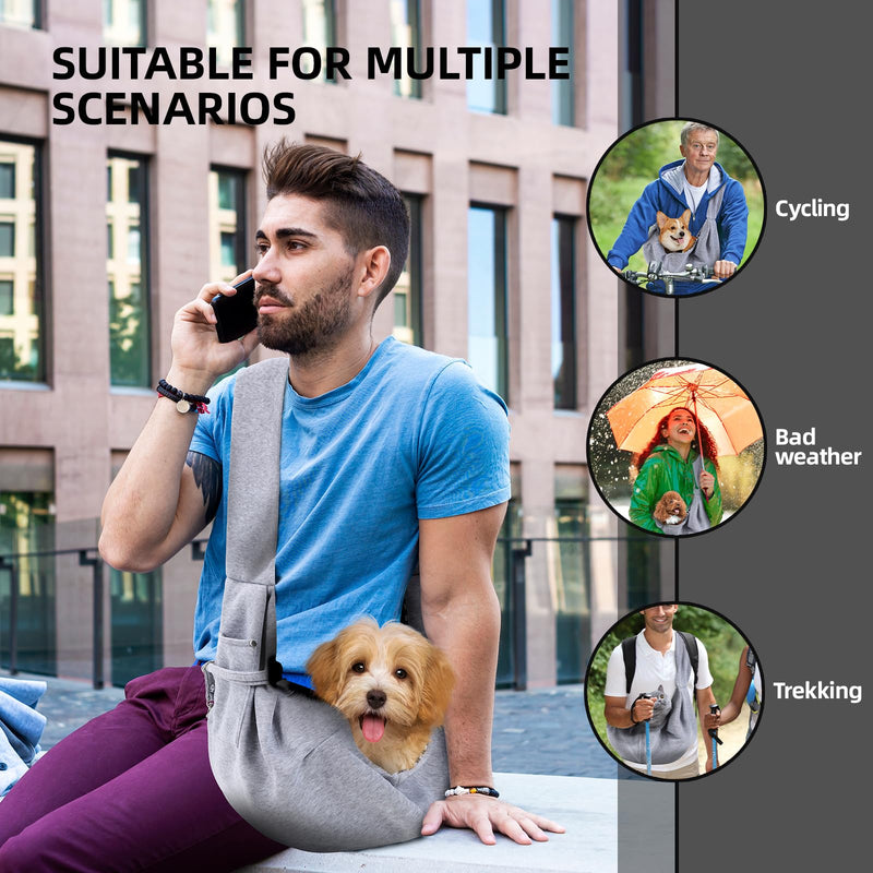 Dog Carrier Sling - Reversible Puppy Carrier Purse with Storage Pocket, Hand-Free Dog Sling Carrier for Carry Small Dogs and Cats, Travel Safety Harness, Dog and Cat Harness (Gray) Gray - PawsPlanet Australia