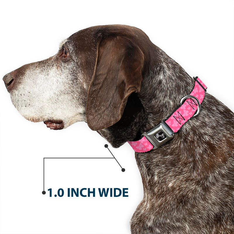 Dog Collar Seatbelt Buckle Butterflies Pink 11 to 17 Inches 1.0 Inch Wide M - Fits 11-17" - 1.0" Wide - PawsPlanet Australia