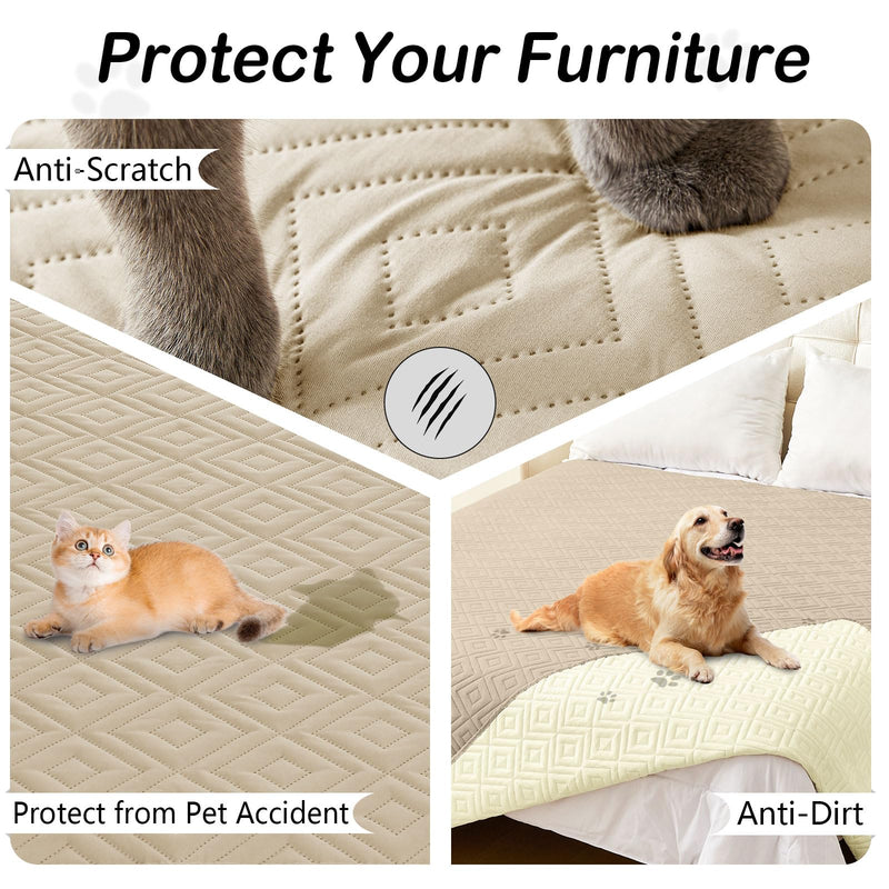 hyha Waterproof Dog Bed Blanket, Soft Pet Blankets 30x53 Inch and 82x102 Inch in Taupe/Beige, 2 Item Bundle - PawsPlanet Australia