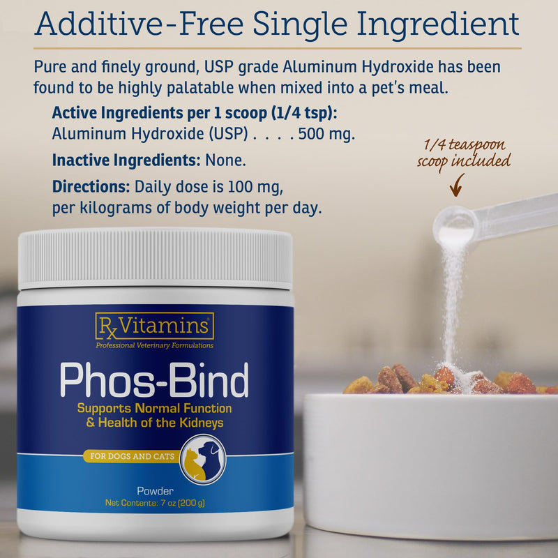 Rx Vitamins Phos-Bind - Kidney Support Supplement Powder - Phosphate Binder for Cats & Dogs for Kidney Health - Supports Normal Kidney Cleanse and Essential Kidney Care - 200g - PawsPlanet Australia