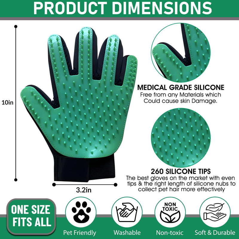 Upgrade Pet Grooming Gloves, Grooming Gloves for Dogs, Cats, Rabbits & Horses with Long and Short Hair, Efficient Pets Hair Remover Mittens - 1 Pair (Green) Green - PawsPlanet Australia