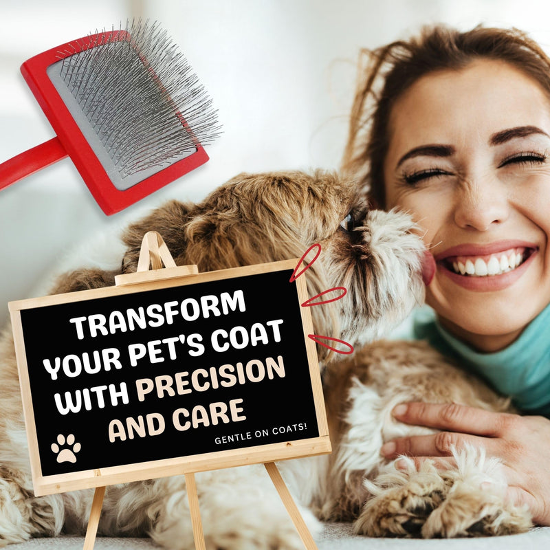 Professional Slicker Brush for Dogs & Cats – Grooming Tool for Detangling, Deshedding & Fluffing – Ideal for Poodles, Goldendoodles, Doodles – Gentle & Effective Pet Brush - (Red) Red - PawsPlanet Australia
