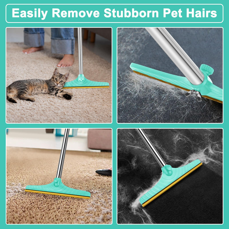 5FT Carpet Rake Pet Hair Remover, Reusable Carpet Rake with Telescopic Handle for Pet Hair Removal Tool Dog Cat Fur Remover Broom for Rugs, Mats, Beds, Stairs (Blue) Blue