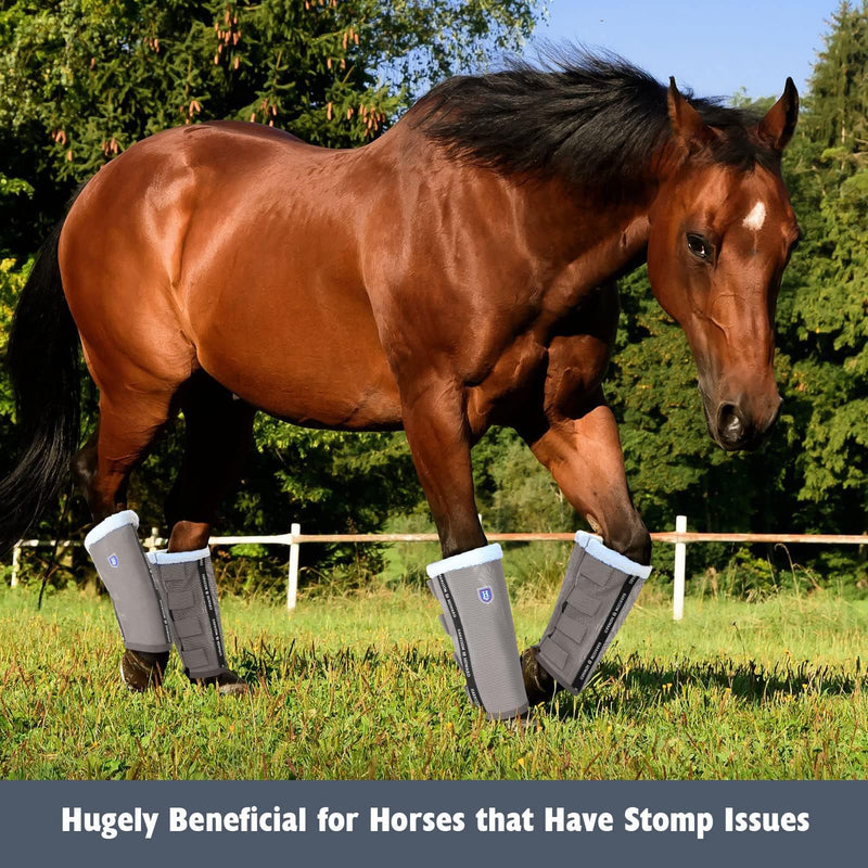 Harrison Howard Loose-Fitting Horse Fly Boots UV-Protective, Breathable, Tear-Resistant Fine Mesh Leggins Stay-on Comfortable Fly Boots with Ultra-Soft Wool Trim (Set of 4) Original Grey Cob (Medium) Cob (Medium)