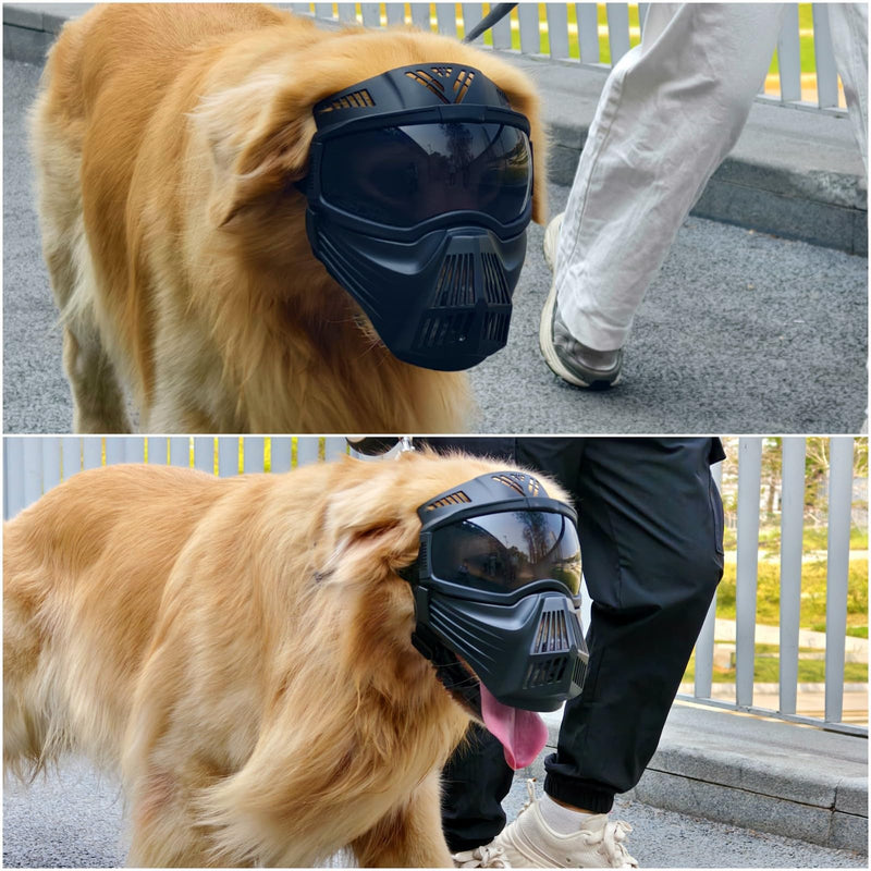 Namsan Large Dog Goggles with Basket Muzzle, Breathable, Full Face Protective, Dog Sunglasses with Mouth Cover for Medium to Large Dogs, Adjustable, Black (Full-Face)Black - PawsPlanet Australia