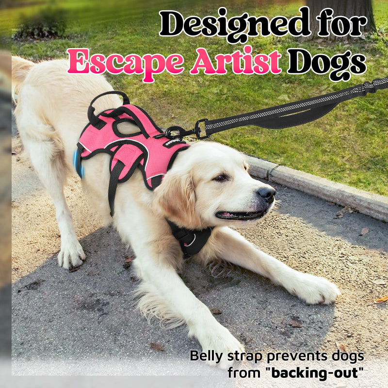 rabbitgoo Escape-Proof Dog Harness Medium with Large Handle, Anti-Pull Reflective Working Service Pets Vest, Breathable Pets Vest, Adjustable Lift Support Body Harness Large Dogs Outdoor, M, Pink M (Pack of 1)