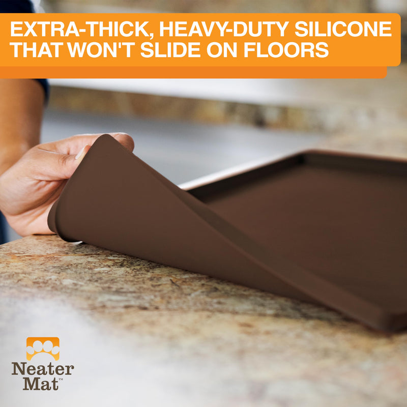 Neater Pet Brands Neater Mat - Waterproof Silicone Pet Bowls Mat - Protect Floors from Food & Water (24" x 16" Silicone, Brown) 24" x 16" - PawsPlanet Australia