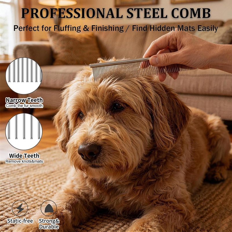 Large Slicker Brush for Dogs, 4-in-1 Beech Wood Long Pin Dog Brush Grooming Kit for Pets, Professional Deshedding Brush Set for Doodles,Goldendoodles & Thick Coats, Black - PawsPlanet Australia