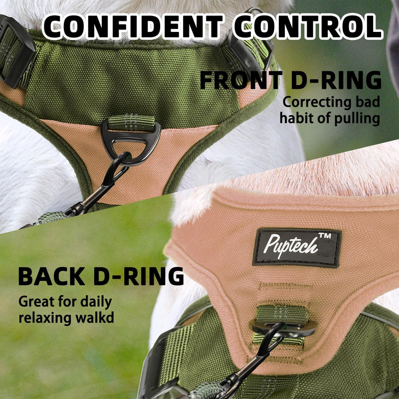 PUPTECK Escape Proof Dog Harness and Leash Set Upgraded No Pull Reflective Dog Vest with Lift Handle, Easy Control Pet Harness for Medium Large Dogs Training Walking Running, Green, L Green/khaki - PawsPlanet Australia