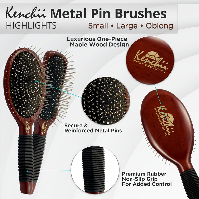 Kenchii Pet Grooming Metal Pin Brush for Dogs and Cats, Solid Wood Handle, Non Slip Grip, Detangling and Shedding Brush for Long or Short Haired Pets, Size Small - PawsPlanet Australia