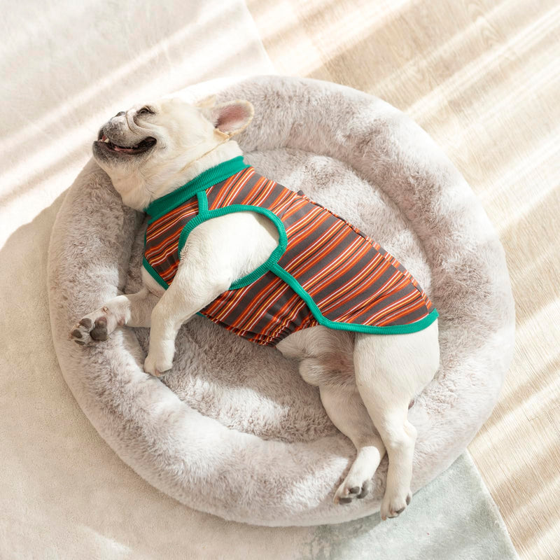 Dog Shirts, French Bulldog T-Shirt, Cotton Striped Tank Top, Color Blocked Tee for Small Dogs, Stretchy & Breathable Puppy Vest, Four Seasons Pet Clothes Brown Medium - PawsPlanet Australia