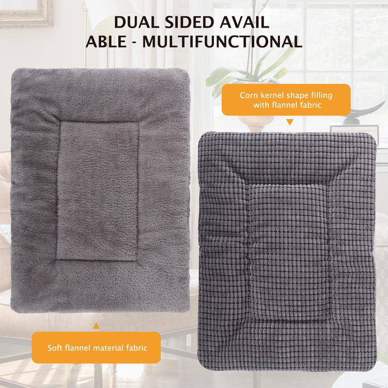 Reversible Dog Bed Mat with Plush and Corn Velvet,Soft Warm Pet Cushion, Dual Purpose Washable Sleeping Mattress Bed for Small Medium Large Dog and Cat XB004 (36"x23", Light Grey) 36"x23" - PawsPlanet Australia