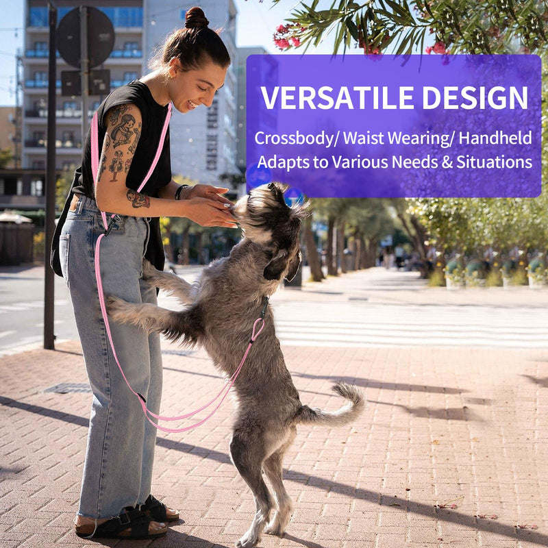 Kazazoo Hands-Free Dog Leash Adjustable Length 5-8 Ft, Waist for Dog Walking, Running for Small &Medium Dogs with Reflective Strips, Ballistic Nylon, Waist Belt, Lightweight Pink M - PawsPlanet Australia