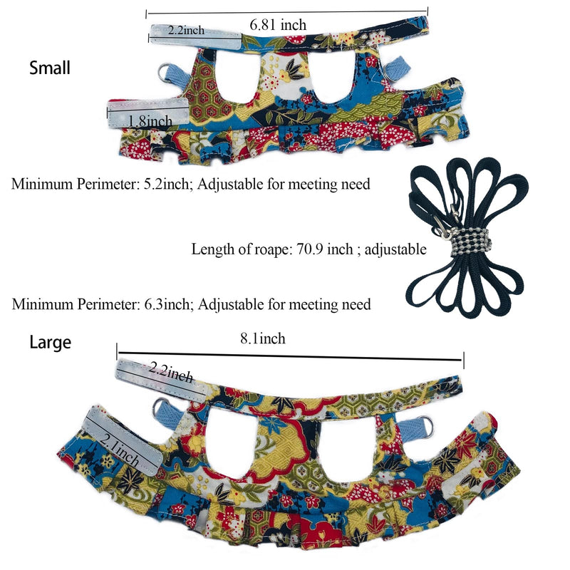 Squirrel Leash and Harness Vest Set, Adjustable Flora Small Animal Traction Rope Strap for Ferret, Squirrel, Dwarf Chinchilla, Guinea Pig, Fancy Rat Blue Printing - PawsPlanet Australia