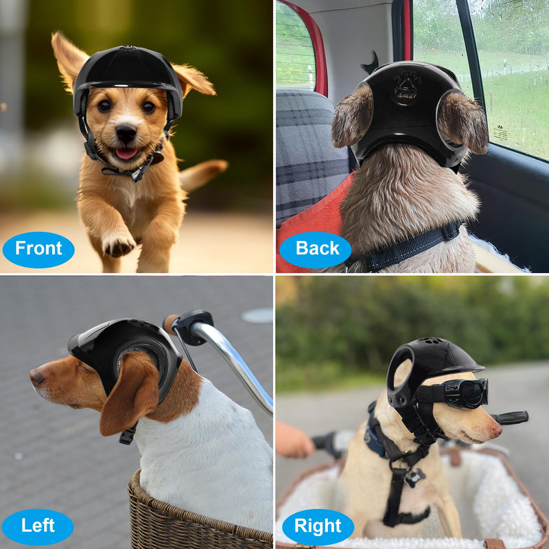 Dog Helmets for Small Dogs with Ear Holes, Hard Safety Pet Dog Hat for Puppy, Windproof Doggies Motorcycle Helmets for Outdoor Riding Hiking Cycling (Black, Small) - PawsPlanet Australia