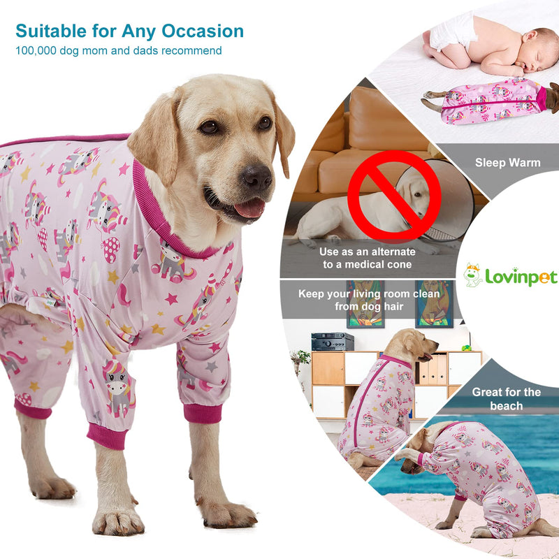 LovinPet Dogs Clothes, Lightweight Stretch Knit, Unicorn Rose Pink Print/Post Surgery Shirt/UV Protection, Pet Anxiety Relief, Wound Care for Large Dog Onesies /2XL XX-Large - PawsPlanet Australia