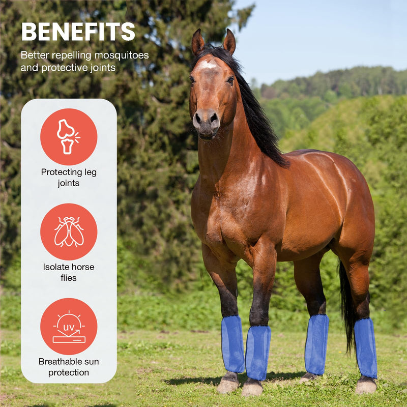 Mesh Fly Boots Horse Fly Boots Mesh Fly Wraps Leg Guard for Horse Set of 4 Blue