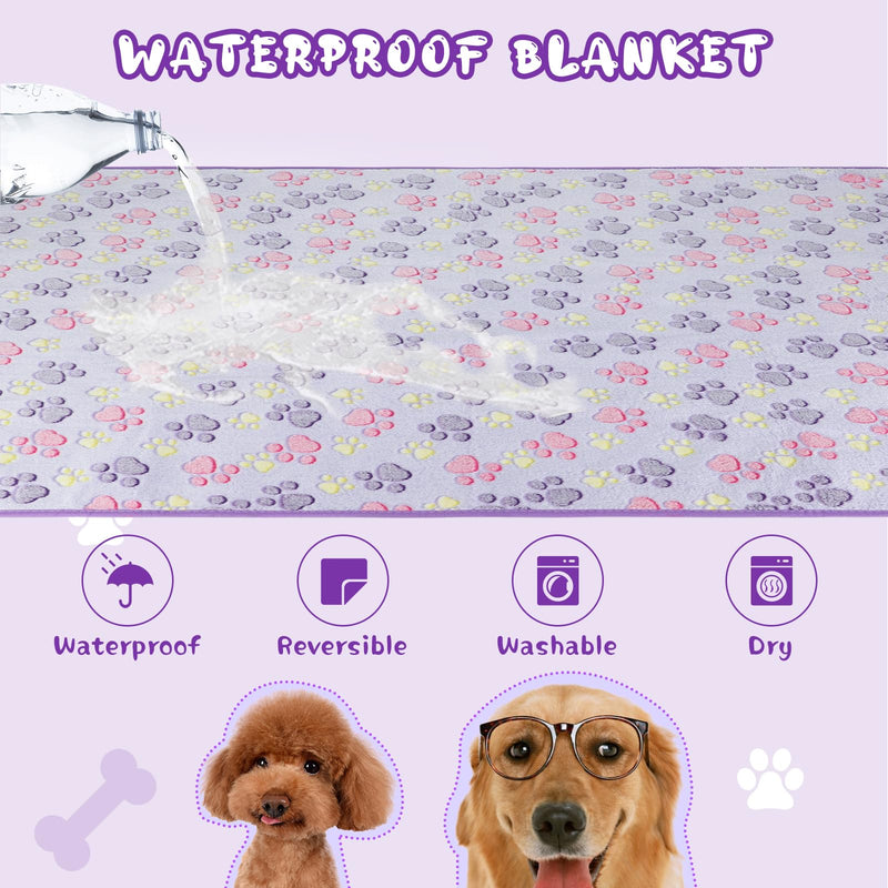 YUEPET Waterproof Dog Blankets, 2 Pack Washable Dog Blankets for Bed Couch Sofa Protector Fleece Flannel Puppy Blanket Soft Plush Reversible Throw Blanket for Medium Large Dog Cat 40"×30"(Purple+Pink) 40"×30" Purple+pink(2pack) - PawsPlanet Australia