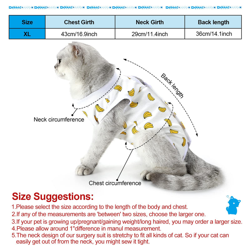 4 Pieces Cat Recovery Suits Body Wraps Breathable Kittens Recovery Clothes for Cats Small Dogs Abdominal Weaning(Banana, Football, Strawberry, Donut,XL) Classic Pattern XL