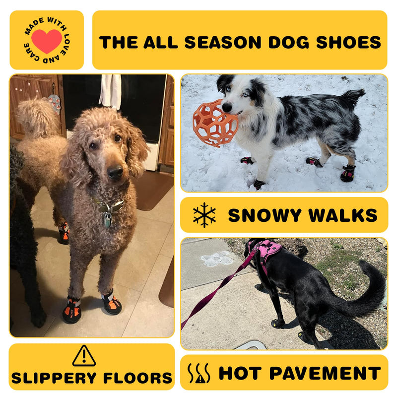 Hcpet Dog Boots Waterproof with Reflective Straps, Dog Shoes for Small Medium Large Puppy Outdoor Paw Protectors 4Ps, 8 (width 2.95 inch) for 74-91 lbs Black Width 2.95 in