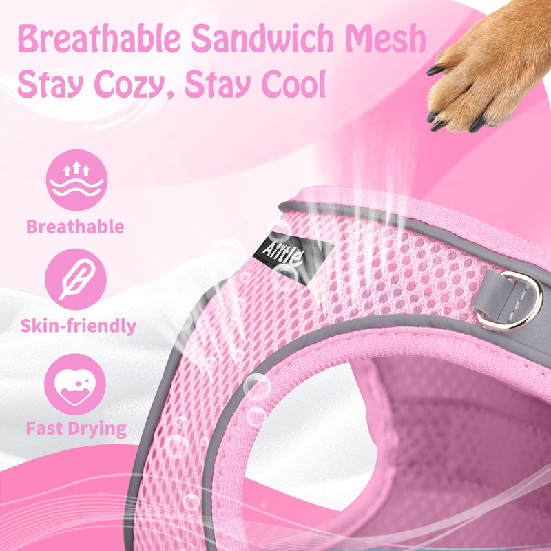 AIITLE Step in Dog Harness and Leash Set - No Pull Escape Proof Vest Harnesses with Soft Mesh and Reflective Bands, Adjustable Pet Outdoor Harnesses for Small and Medium Dogs Pink M M(Chest: 16 - 18") Pink-Blue - PawsPlanet Australia