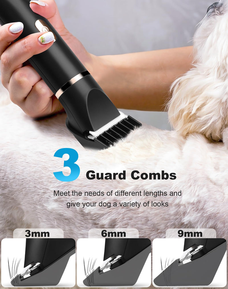 3 in 1 Small Dog Grooming Kit, 2 Speed Rechargeable Dogs Hair Clippers with Guards, Low Noise Electric Dog Paw Trimmer & Nail Grinder, Cordless Pet Shaver for Cats and Small Dogs(Black) Black - PawsPlanet Australia