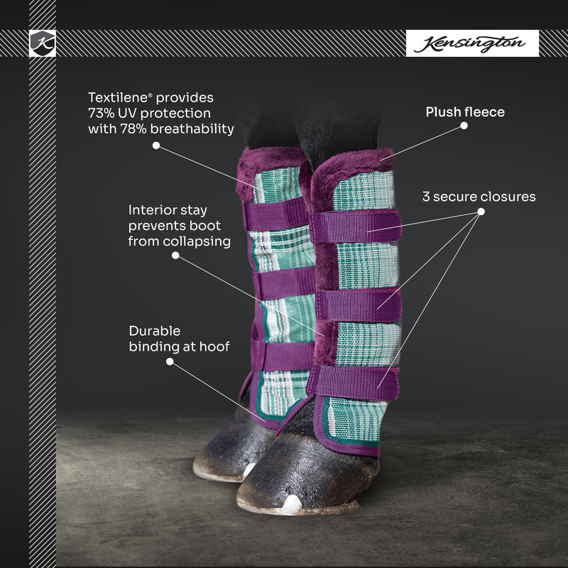 Kensington Protective Products Horse Fly Boots - Fleece Trimmed - Stay-Up Technology - Protection from Insect Bites and UV Rays - Sold in Pairs (2 Boots) Large 2017 - Lavender Mint