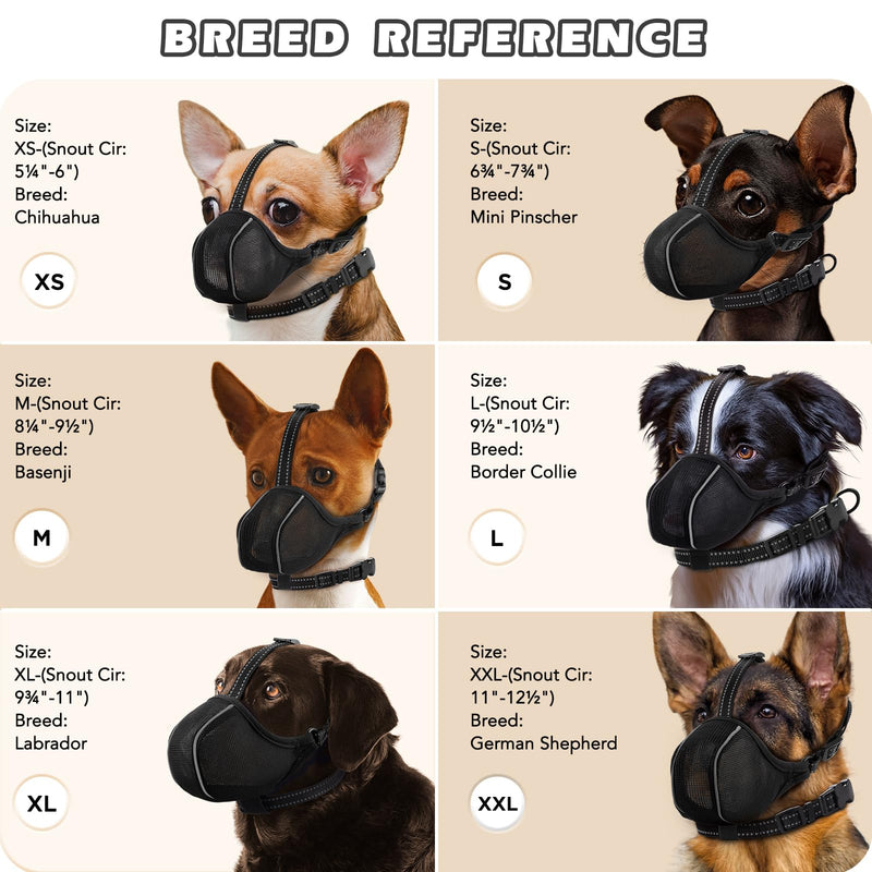 Dog Muzzle - Soft Breathable Mesh Nylon Adjustable Muzzle for Small Medium Large Dogs | Prevents Chewing,Biting & Scavenging | Allows Panting, Drinking & Grooming | Secure Collar Strap Design(Black M) Black Nylon - PawsPlanet Australia