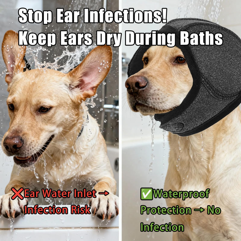 Dog Snood Swim Ear Protectors,Dog Ear Cover for Anxiety Relief,Waterproof Adjustable Cat Dog Shower Wrap,Quiet Dogs Calming Hood Ear Head for Anxiety Relief,Swimming,Grooming (Gray, M)
