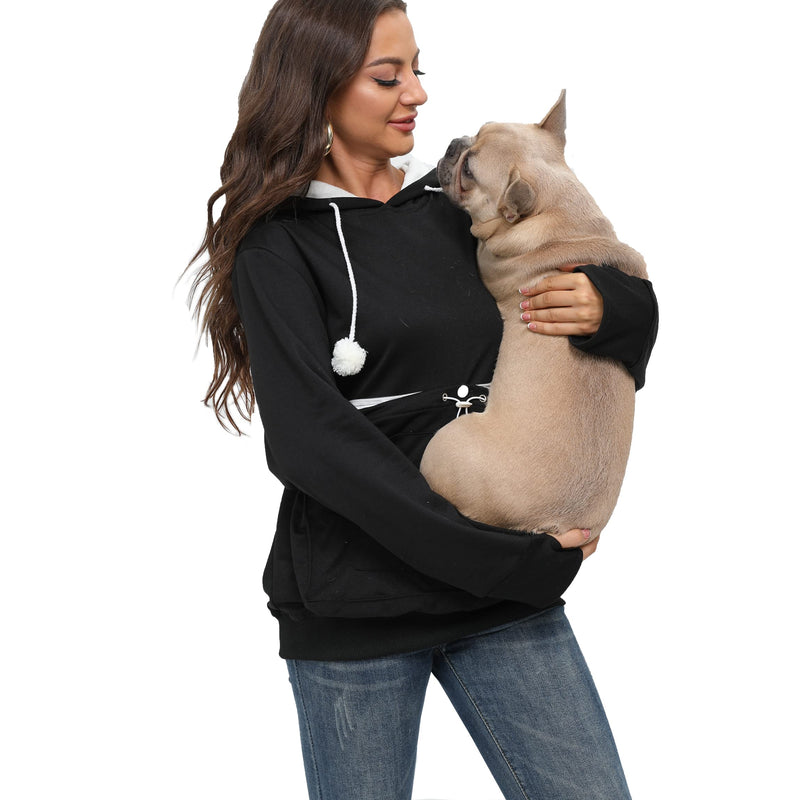 BOMBAXCEIBA Fleece pet Cat Small Day Pouch Hoodie Carrier Holder Carrying Sweatshirt Kangaroo Pocket Medium Black-a - PawsPlanet Australia