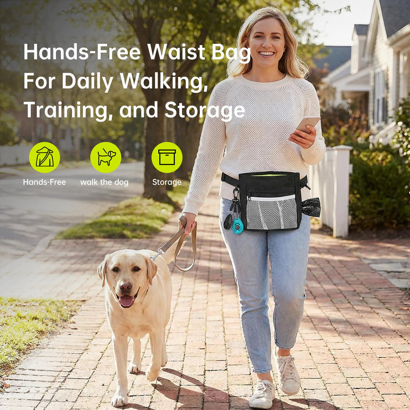 2Pack Dog Training Treat Pouch for Pet Training, with 2 Dog Training Clicker, Drawstring Closure, Hands-Free Dog Walking Bag with Poop Bag Dispenser, 7x5.5x2.7