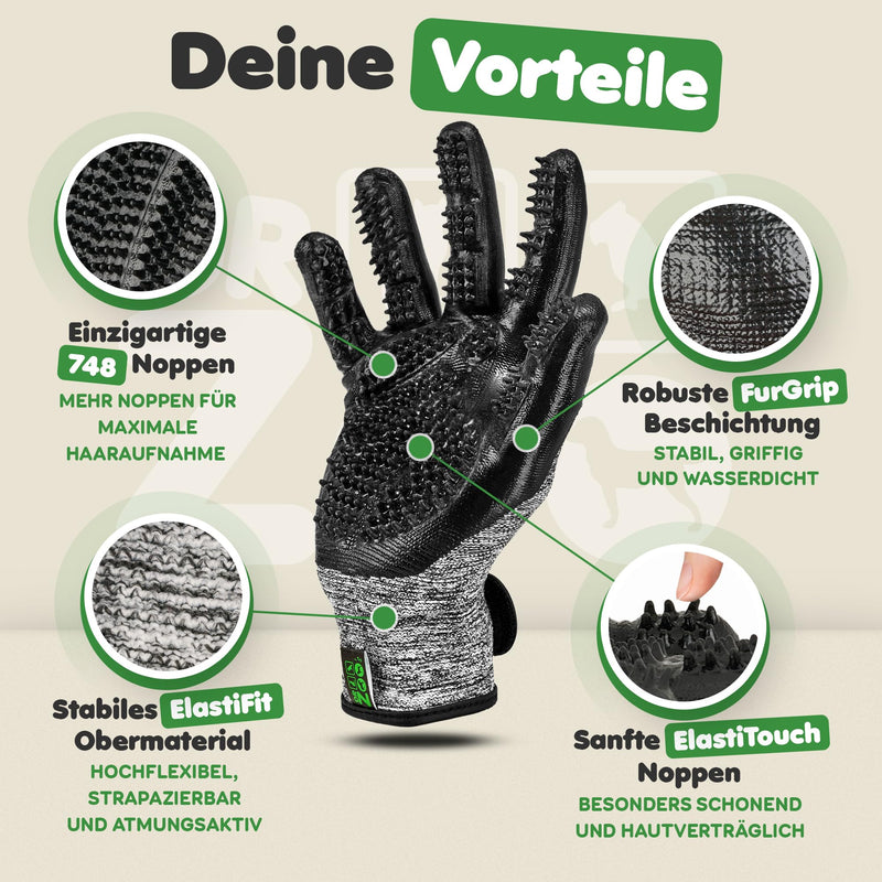 Dr. Zoo Professional grooming gloves; for any pet with short, medium and long hair; can be used as a dog/cat/horse brush or curry comb; grooming glove for removing cat/dog hair