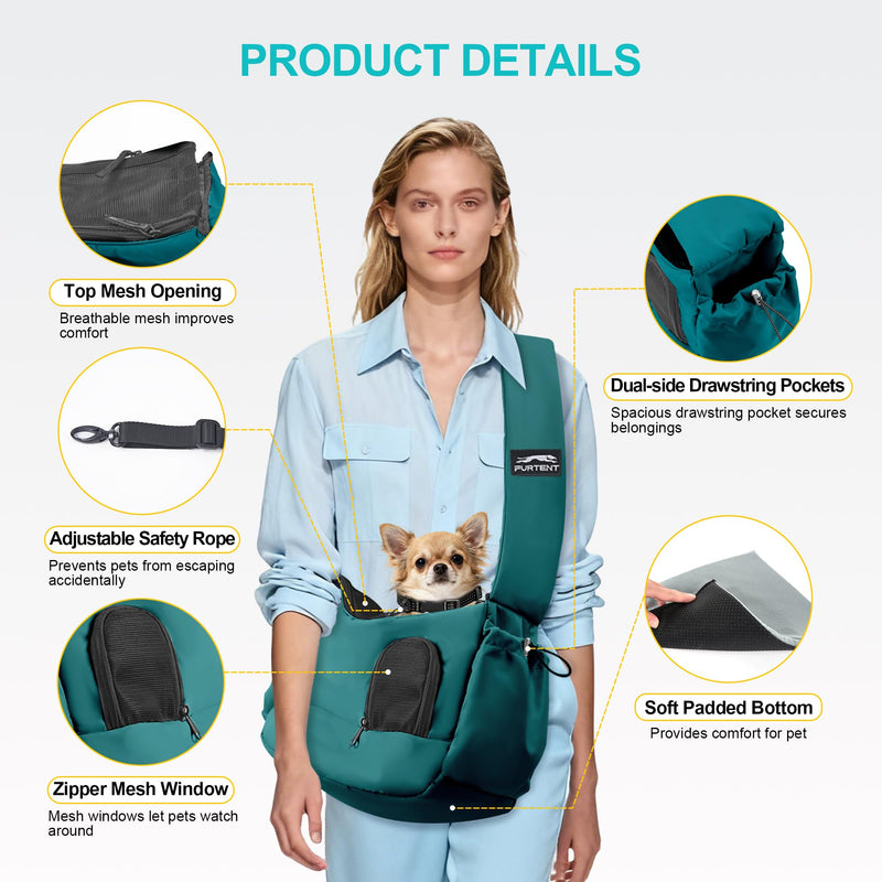 Dog Carrier Sling for Small Dogs & Cats Hand-Free Puppy Sling Purses with Storage Bag and Adjustable Shoulder Strap, Pet Sling Carrier Up to 8.8 Lbs (Blue) Blue Max 8.8lbs - PawsPlanet Australia
