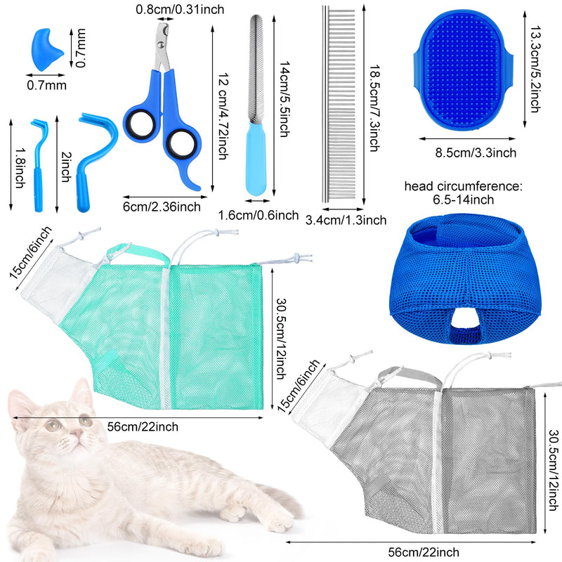 10 Pcs Cat Bathing Bag Set Pet Mesh Shower Bag Anti Bite and Scratch Pet Grooming for Washing Brush, Cat Muzzle, Nail Clipper, Nail File, Tick Tool (Blue and Gray) Blue and Gray - PawsPlanet Australia
