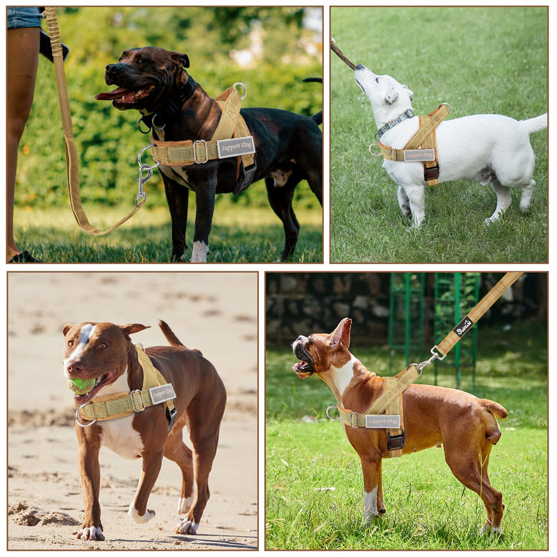 SlowTon No Pull Dog Harness - Heavy Duty Dog Harness and Leash Set for Medium Large Dogs, Reflective Tactical Harness with Soft Padded and Front Clip for Easy Walk and Training (Tan L) Tan - PawsPlanet Australia