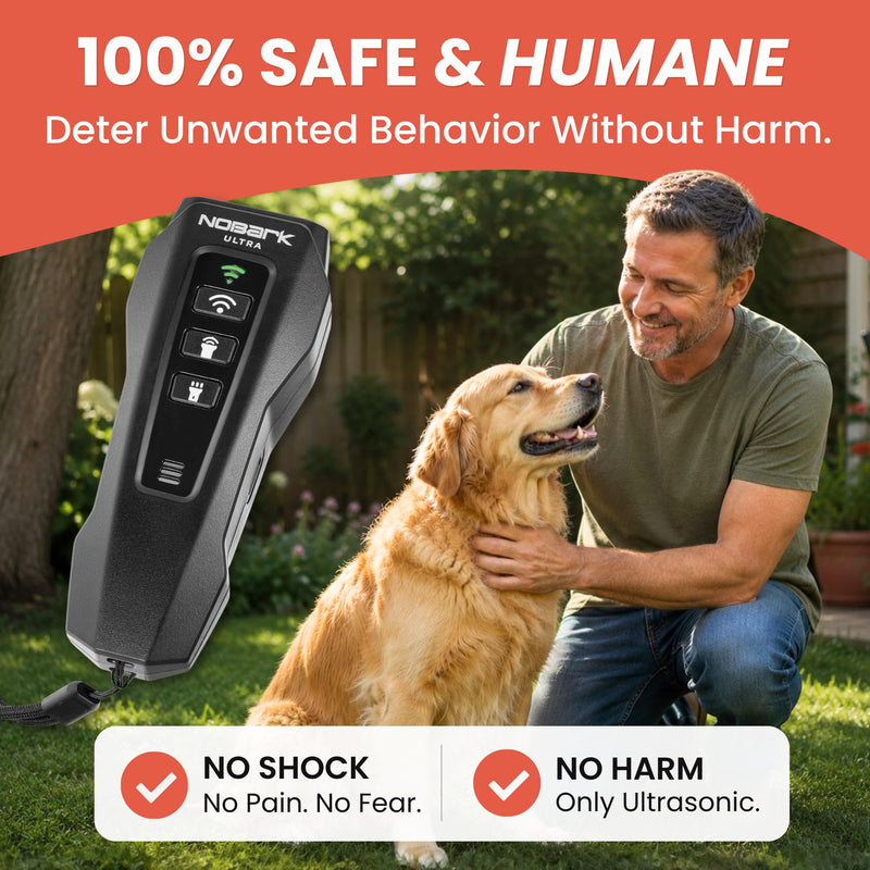 NoBark Ultra Dog Trainer - Rechargeable Ultrasonic Anti Barking Device for Dogs, Bark Deterrent & Outdoor Dog Repellent | Handheld Sonic Dog Training Tool with LED Flashlight & Laser