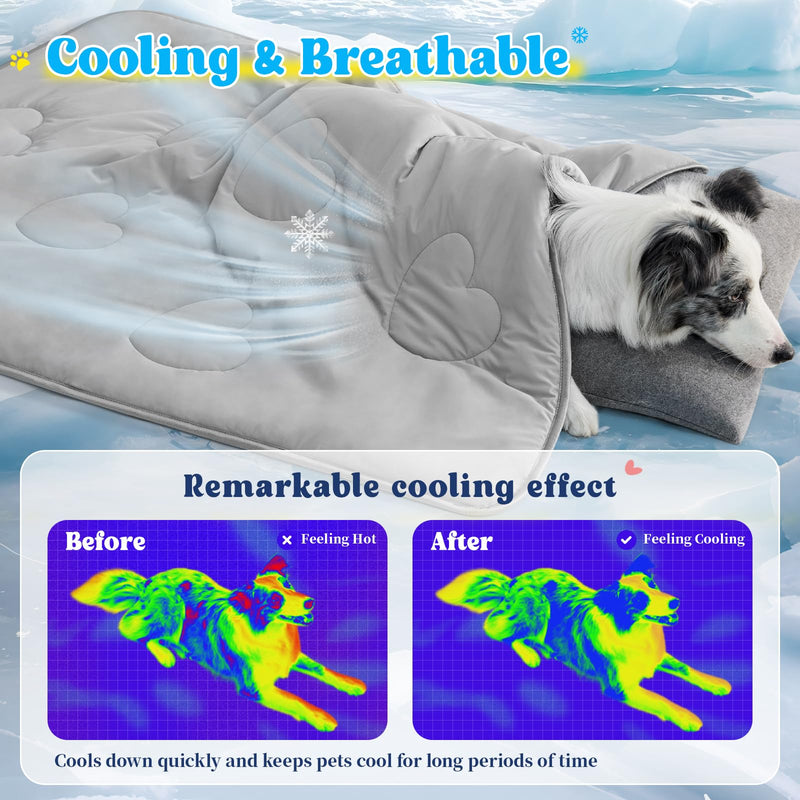 Cooling Blanket for Dogs, Lightweight & Durable Dog Cooling Mat, Q-MAX>0.45 Soft Breathable Pets Comforter for Couch, Bed & Car Essential - Light Grey 30x40 Inches - PawsPlanet Australia