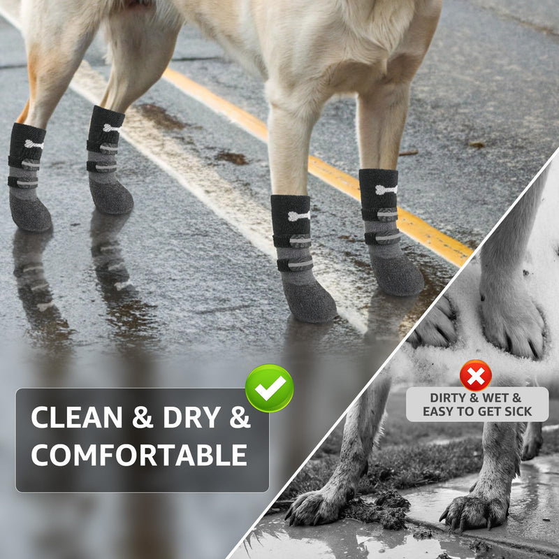 SCENEREAL Anti Slip Dog Socks Boots, Dog Shoes for Hot/Cold Pavement, Waterproof Grip Doggy Booties for Hardwood Floor, Rain Paw Protectors for Small Medium Large Senior Old Dogs, Black M M(2.1"x1.9")(Paw L*W) Black(Pack of 4+2) - PawsPlanet Australia