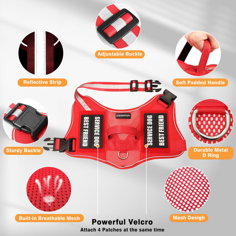 Service Dog Vest+ID Tag+Leash+6 Pcs Patches,Air Mesh Service Dog Harness with 2 Handles Dog Leash,2-Sided Metal Tag for Service Animals for Walking Training,No Pull Pet Harness Set Red XL X-Large - PawsPlanet Australia