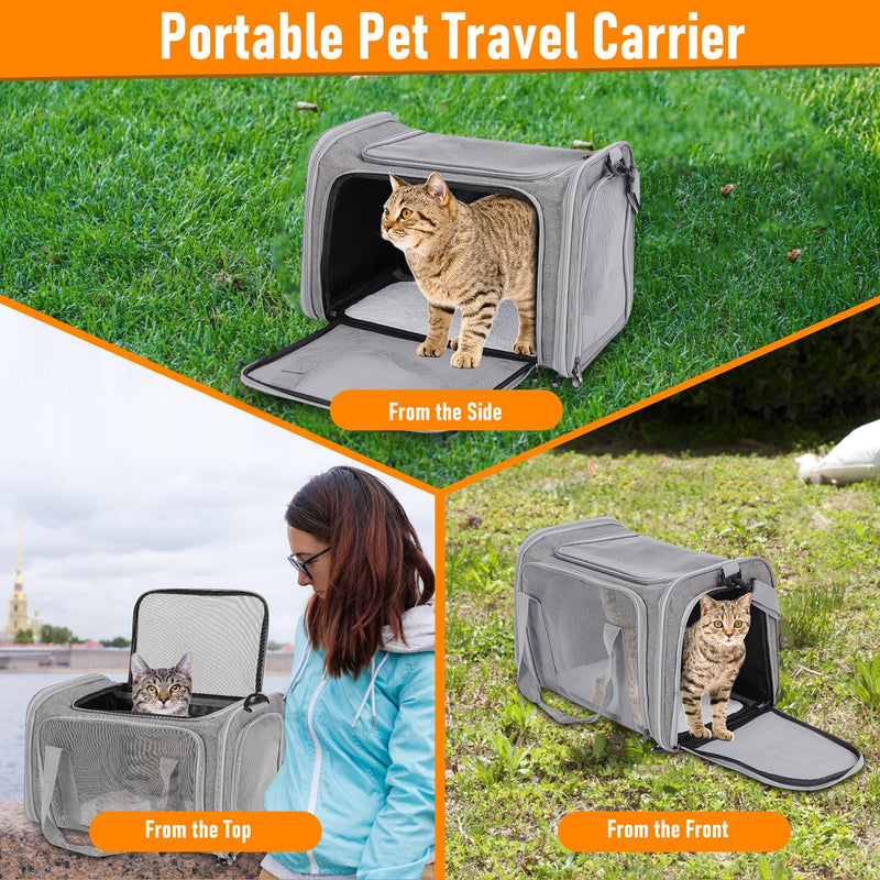 Pet Portable Travel Carrier Bag for Cats Dogs, Mesh Travel Puppy Carrier, Oxford Fabric Large Capacity Breathable Soft-Sided Animals Carrier with Mat Shoulder Strap (Grey) grey - PawsPlanet Australia