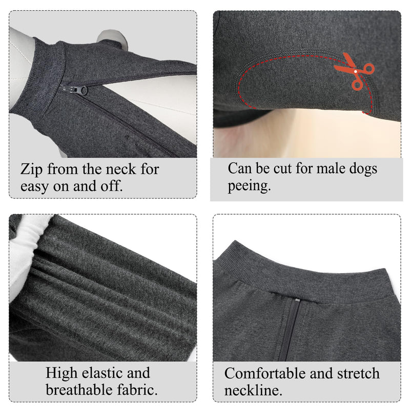 Dog Recovery Suit Post Op with Top Zip Surgical Recovery Suit Female Male Dog Vest Body Suits for Dogs After Surgery Onesie Medical Vest for Small Medium Large Dogs Cone Alternative L Grey
