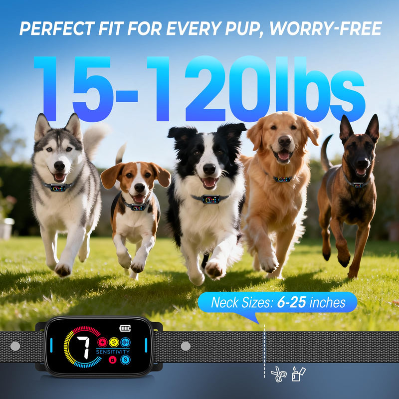 Ultrasonic Bark Collar for Large Medium Small Dogs, Humane No Bark Collar with Beep & Vibration, Smart Barking Collar with 7 Adjustable Sensitivity Levels, Rechargeable Bark Collar for Dogs,Waterproof Matte Black