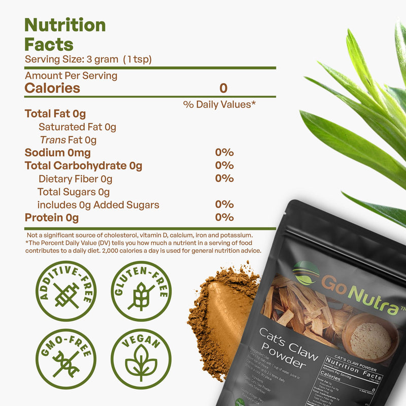 Go Nutra - Cat’s Claw Powder, Pure Cats Claw Herbal Supplement Wildly Harvested from Peru, All Natural UNA de Gato for Water, Tea, Juice, and More, Non-GMO, Gluten-Free, Vegan, 8 oz 8 Ounce (Pack of 1) - PawsPlanet Australia
