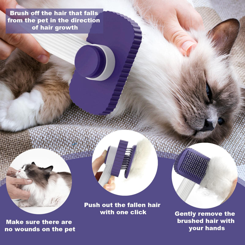 Cat brush, Cat Brush for Long or Short Haired Cats, Remove Loose Fur and Mats, Rounded Pins Reduces Painful Pulling, Not for Tangle and Curly Fur, Dark Blue
