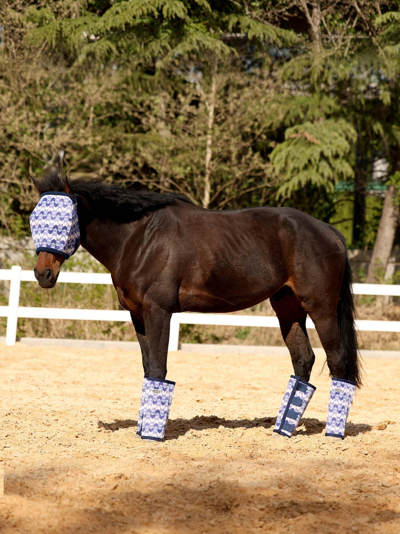 Tackmore Horse Fly Boots, Loose-Fitting Breathable Mesh Fly Leggings for Horses, Anti-Sag Stomp-Reducing Set of 4 Purple Waves Medium