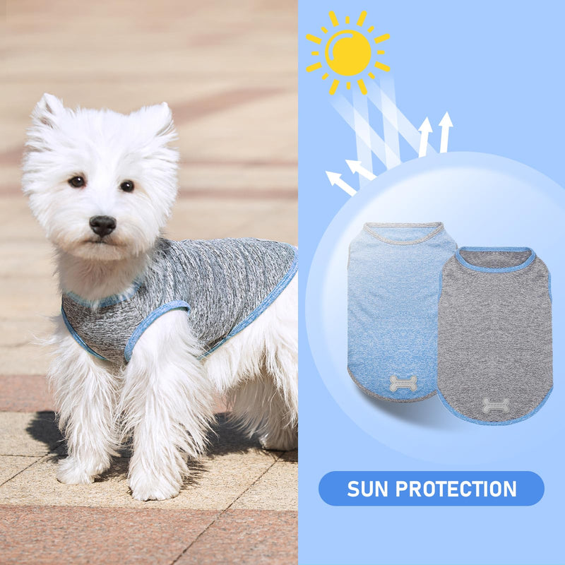 KYEESE 2Pack Dog Shirt, Lightweight Sun Protection Sleeveless Dog T Shirts for Small Medium Dogs Boy, Breathable Pet Reflective Tank Top Summer Dogs Clothes for Outdoor Walking, Grey+Light Blue, XL X-Large (18-30lbs) 3# 2Pack (Light Blue+Grey) - PawsPlanet Australia